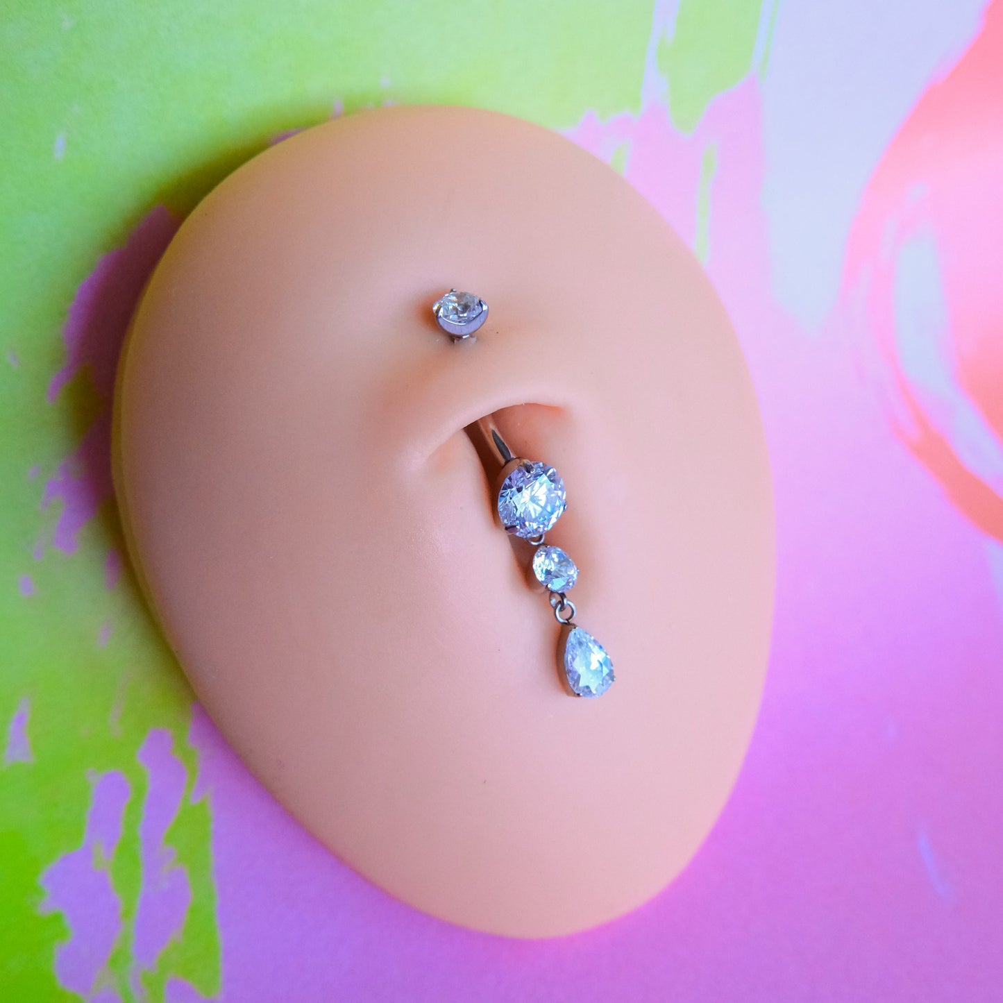 Titanium mini navel three zircon dangles