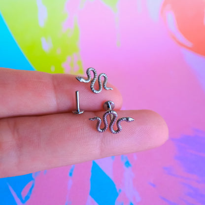 Titanium curved snake internally threaded flatback