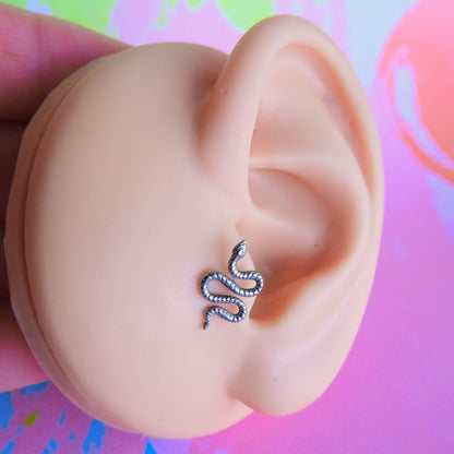 Titanium curved snake internally threaded flatback