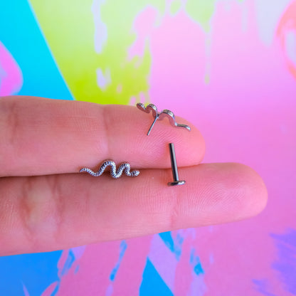 Titanium textured snake threadless flatback