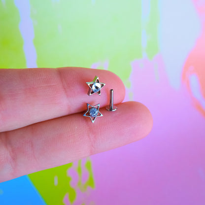 Titanium star with zircon internally threaded flatback