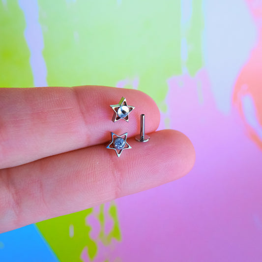 Titanium star with zircon internally threaded flatback