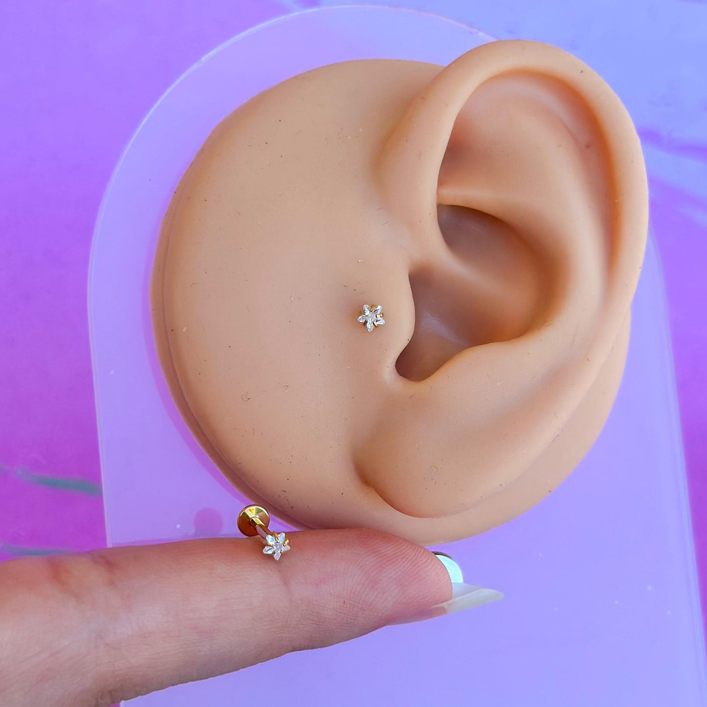 Titanium star zircon internally threaded flatback