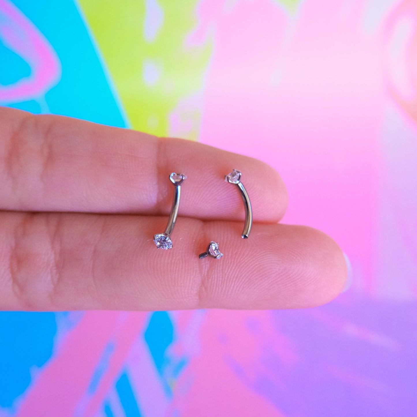 Titanium zircon internally threaded curved barbell