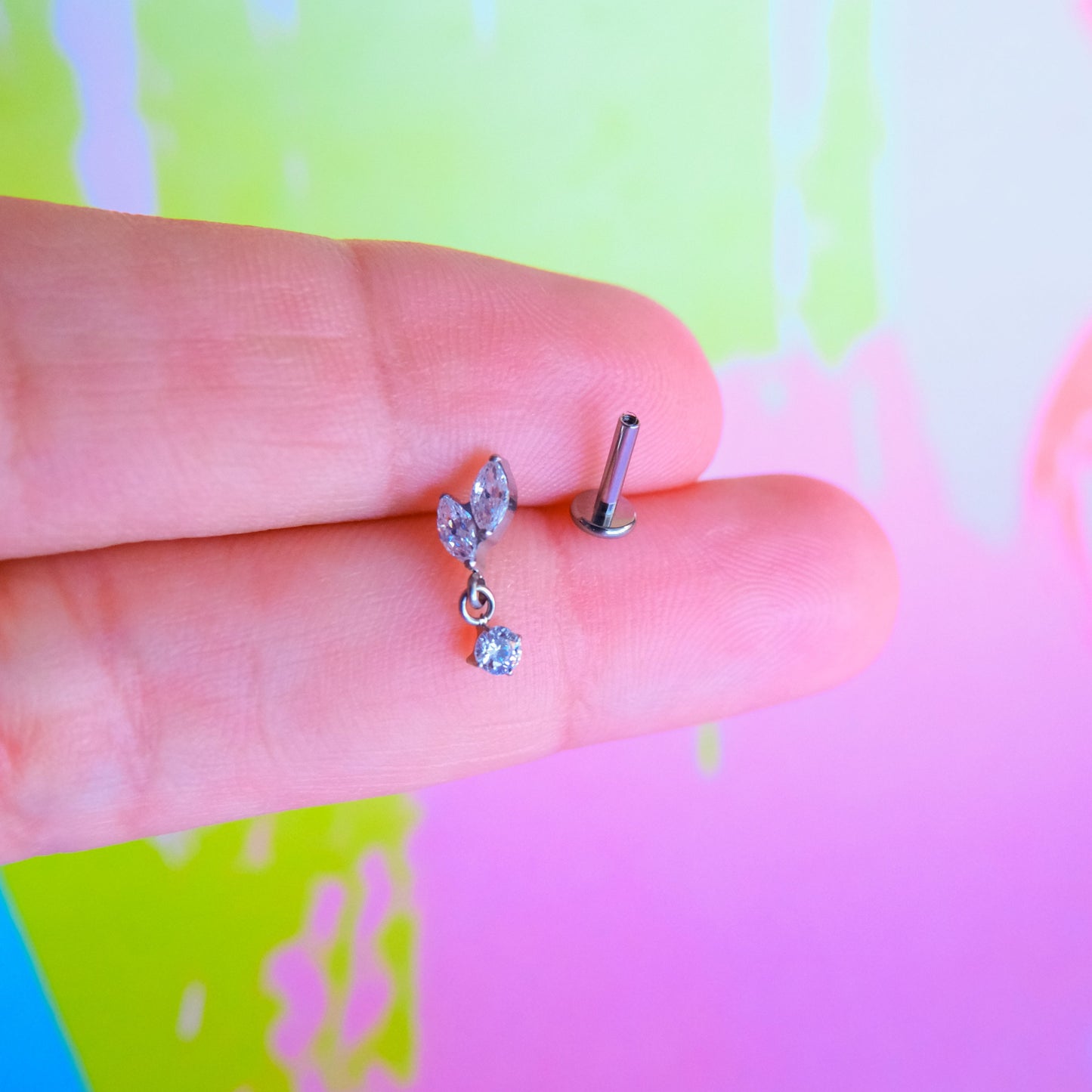 Titanium double marquise zircon dangle flatback