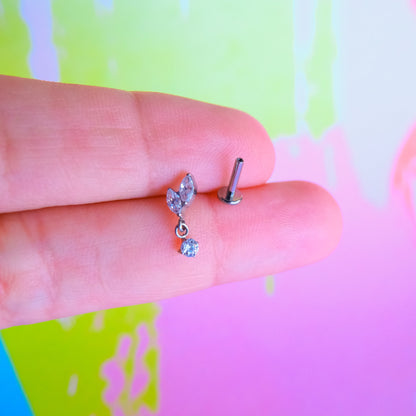 Titanium double marquise zircon dangle flatback