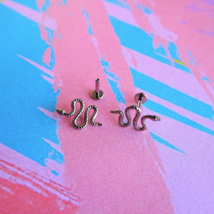 Titanium curved snake internally threaded flatback